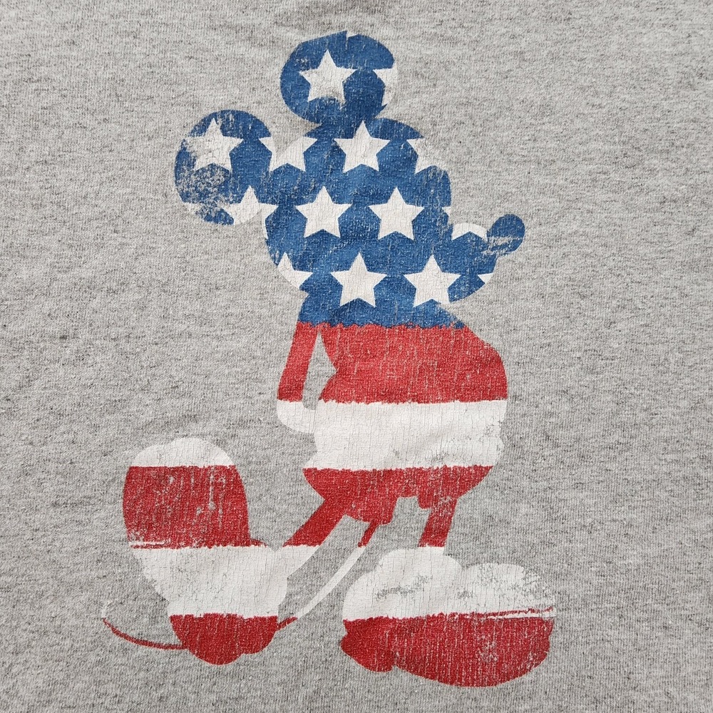 Mickey Mouse US Flag 2003 Gray Short Sleeve Cotton Blend T-Shirt Men's L